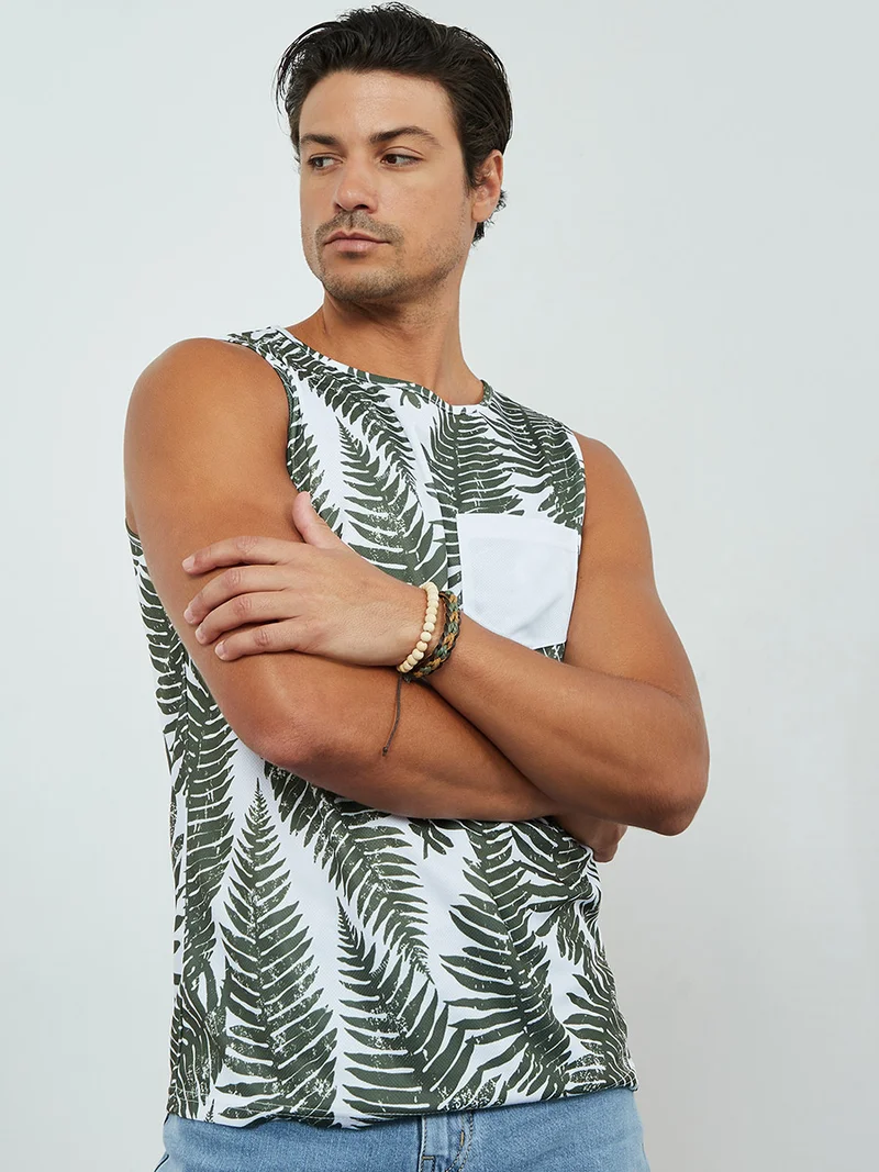 Styli Tropical Print Blocking Vest in Mesh Fabric