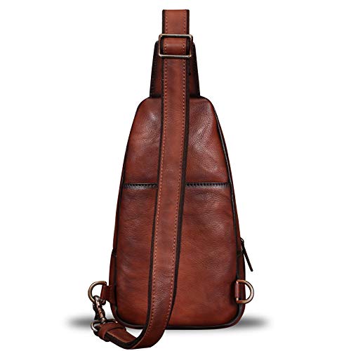 IVTG Genuine Leather Sling Bag for Men and Women - Vintage Sling Backpack Fashion Shoulder Crossbody Chest Bag - Coffee - Image 3