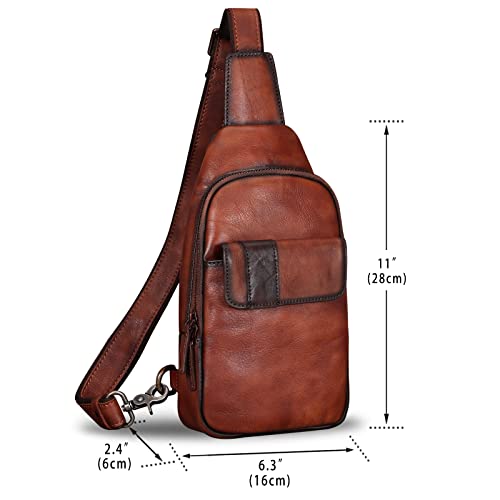 IVTG Genuine Leather Sling Bag for Men and Women - Vintage Sling Backpack Fashion Shoulder Crossbody Chest Bag - Coffee - Image 5