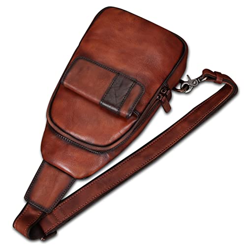 IVTG Genuine Leather Sling Bag for Men and Women - Vintage Sling Backpack Fashion Shoulder Crossbody Chest Bag - Coffee - Image 2