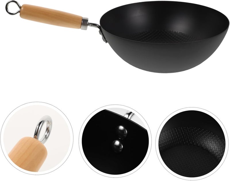 Yopple PreSeasoned Carbon Steel Tadka Pan with Wooden Handle Traditional Indian Frying Pan Gas Compatible Loha Tadka Pan for Tempering Spices Dal Curry - Image 4