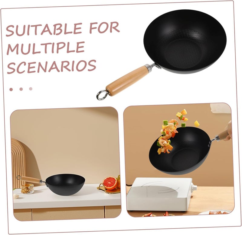 Yopple PreSeasoned Carbon Steel Tadka Pan with Wooden Handle Traditional Indian Frying Pan Gas Compatible Loha Tadka Pan for Tempering Spices Dal Curry - Image 3