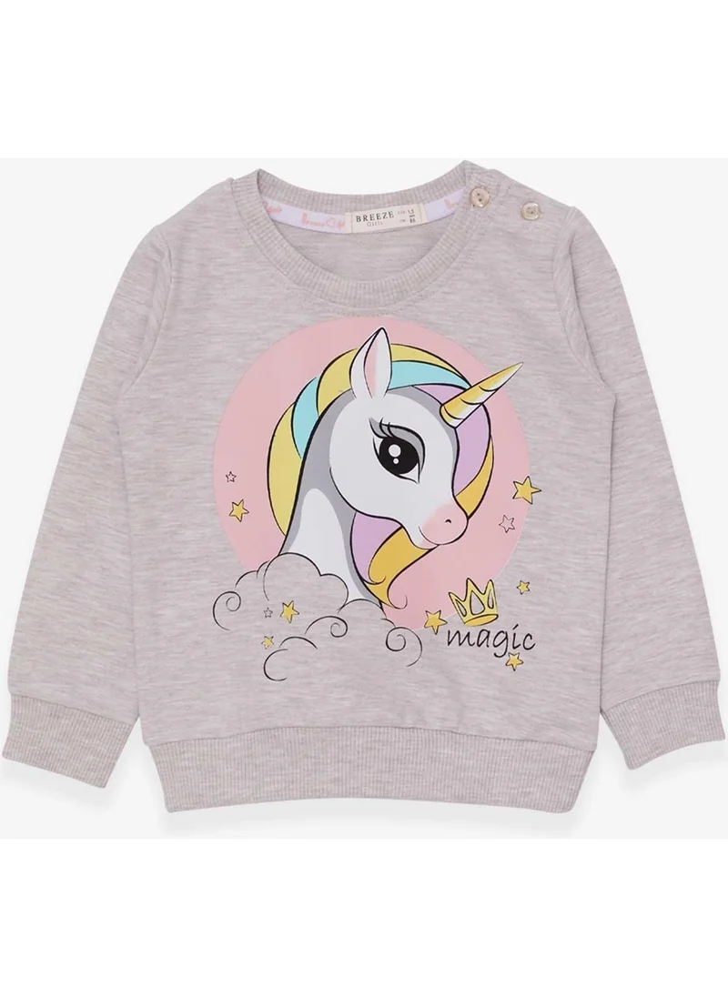 Breeze Girl Child Sweatshirt Printed Unicorn 1.5-5 Years, Beige Melange