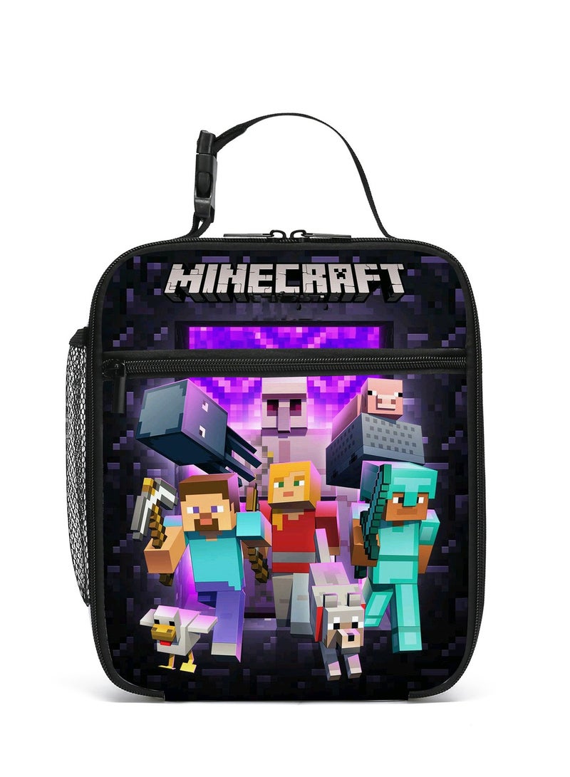 General Minecraft Elementary School Meal Bag Kids Tote Shoulder Bag Thermal Box Wild Camping Storage Bag  - Image 1