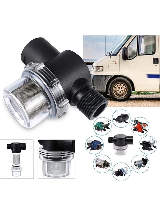 Black RV Water Tank Filter Pump Strainer 1 2 Inch 4 Point Swivel Nut - Image 1