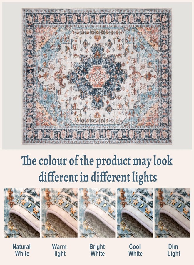 Tangsoo Vintage Rug 2x3 Washable Rug for Entryway, Non Slip Small, Indoor Front Door, Print Distressed Blue/Beige Door Mat Carpet, Soft Low Pile Rugs for Entrance Kitchen Bedroom Bathroom - Image 3
