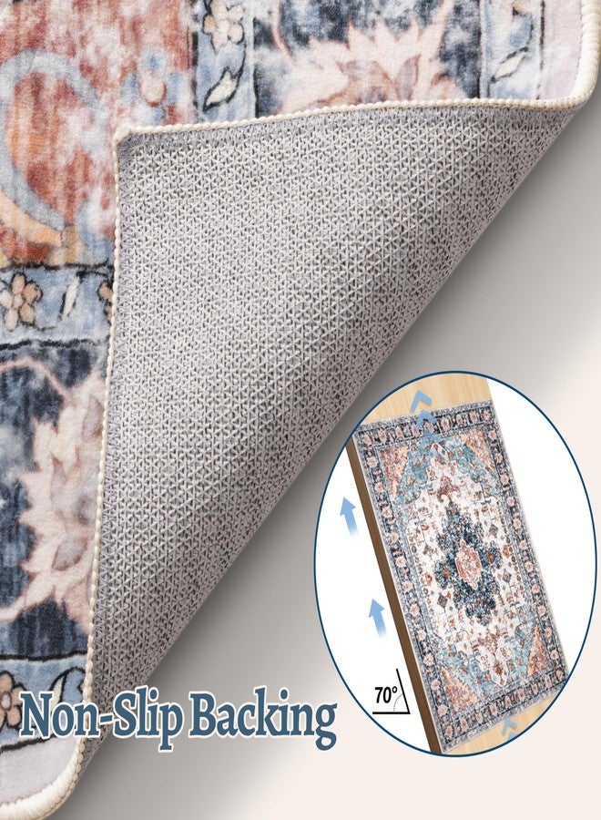 Tangsoo Vintage Rug 2x3 Washable Rug for Entryway, Non Slip Small, Indoor Front Door, Print Distressed Blue/Beige Door Mat Carpet, Soft Low Pile Rugs for Entrance Kitchen Bedroom Bathroom - Image 5