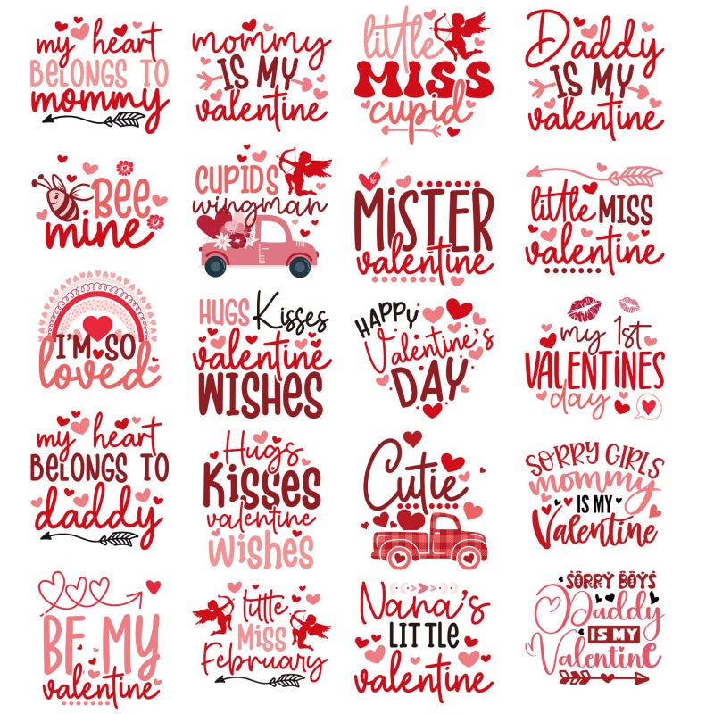 Shejdgart Dtf Transfers Ready to Press - 20 Pcs Valentines Day Iron on Patches for T-Shirts, Love Heart Iron on Stickers Cute Heat Transfer Vinyl Decals for DIY Fabric Clothes Decor - Image 1