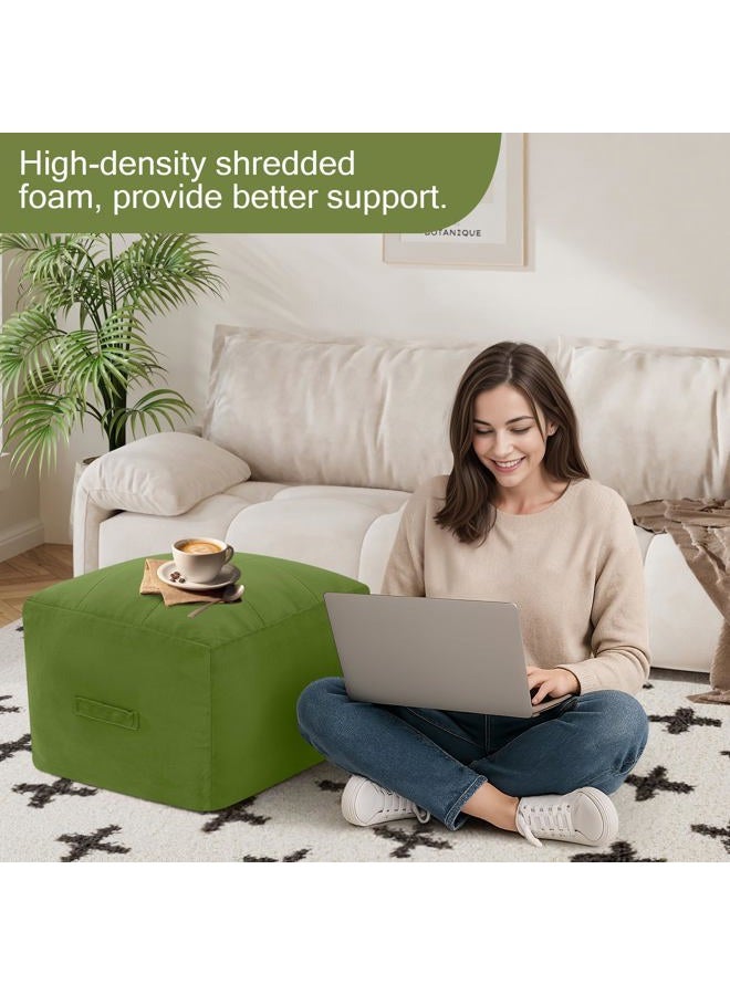 MeMoreCool Square Stuffed Pouf Ottoman Foot Rest, Floor Pouf Foot Stool with Foam Chunk Filling, Soft Stuffed Ottoman Footrest for Living Room, Green - Image 4