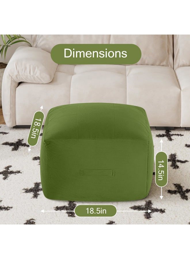 MeMoreCool Square Stuffed Pouf Ottoman Foot Rest, Floor Pouf Foot Stool with Foam Chunk Filling, Soft Stuffed Ottoman Footrest for Living Room, Green - Image 2