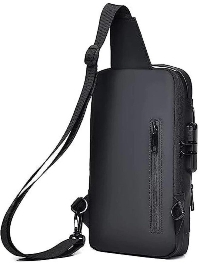 Alison Waterproof Anti-theft Crossbody Bag With Password Zipper Lock & USB Charging Port, Men's Shoulder Chest Daypack Bag Travel Hiking Sling Backpack (Blue) - Image 3