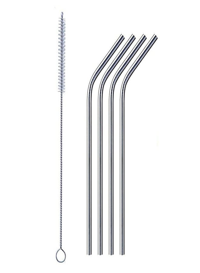 LUMINI Stainless Steel Straw Reusable BPA-Free Dishwasher Safe Drinking Straws | 4 Bent Straws and 1 Cleaning Brush - Set of 5 (Silver - Image 1