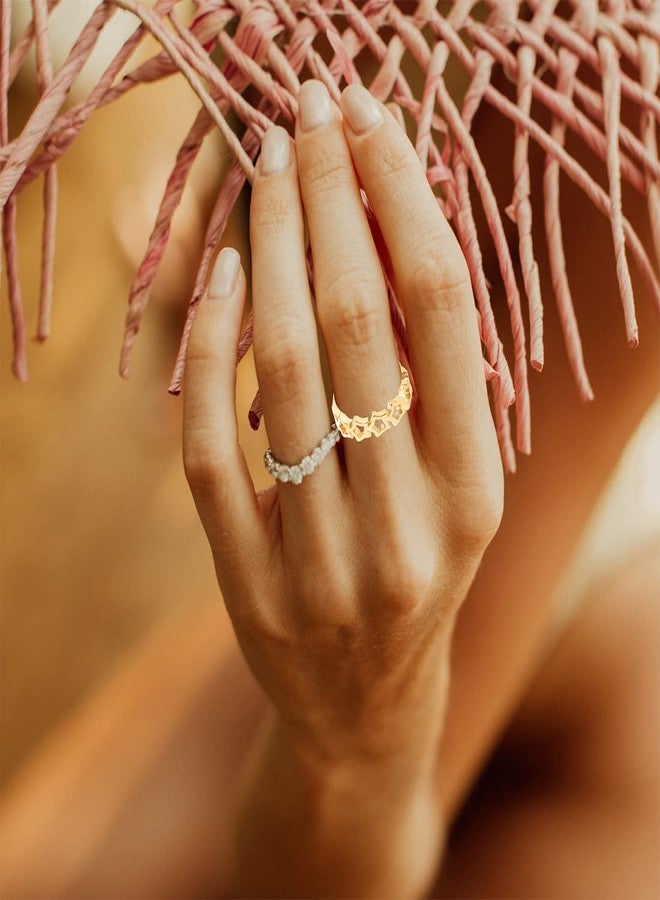 HAIXIAN Dainty Hollowed Stars Ring for Women,14K Yellow Gold Cute Thin Statement Band Rings (Ring_C, 10) - Image 5