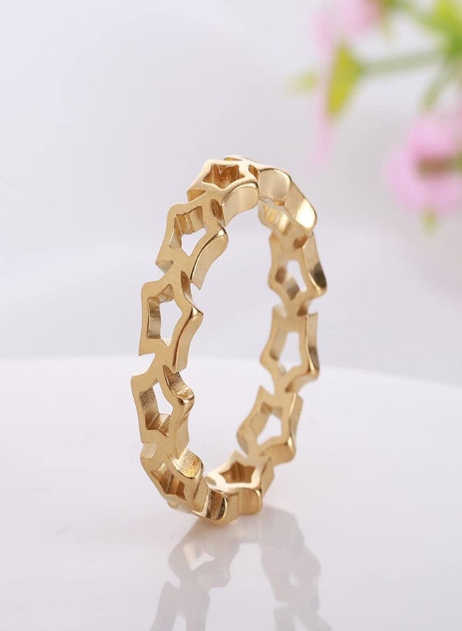 HAIXIAN Dainty Hollowed Stars Ring for Women,14K Yellow Gold Cute Thin Statement Band Rings (Ring_C, 10) - Image 3