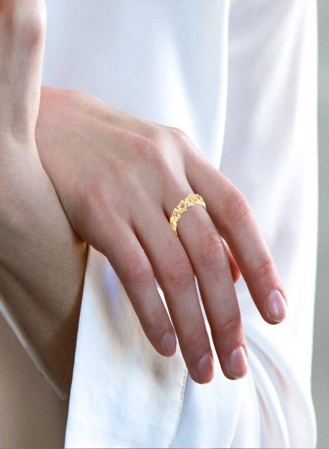 HAIXIAN Dainty Hollowed Stars Ring for Women,14K Yellow Gold Cute Thin Statement Band Rings (Ring_C, 10) - Image 4