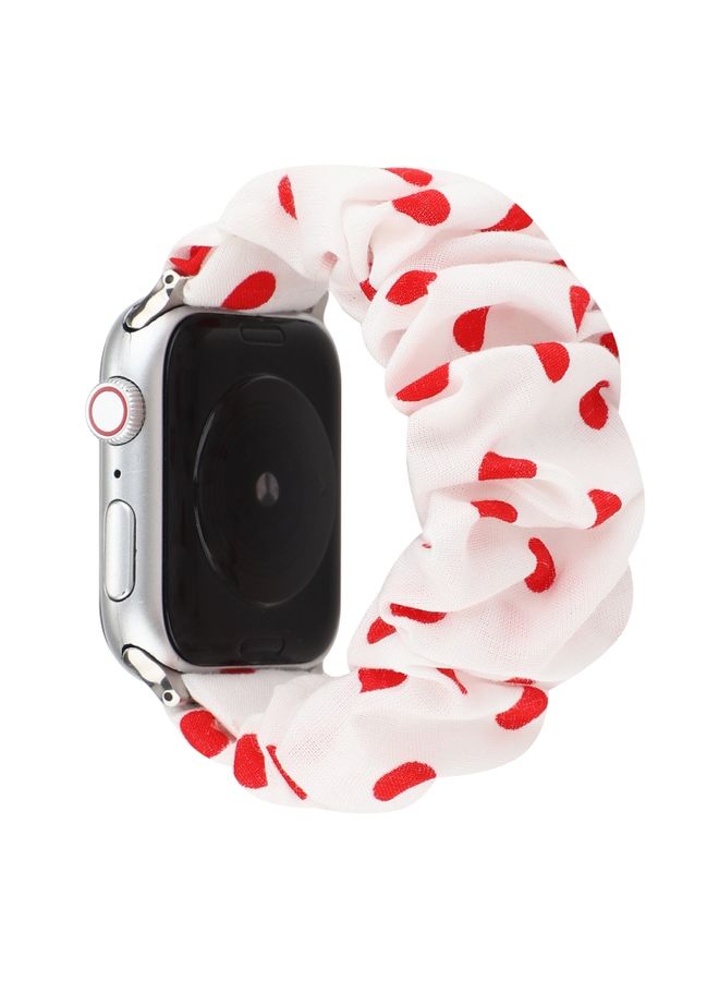 Replacement Strap For Apple Watch Series 7 45mm / 6 & SE & 5 & 4 44mm / 3 & 2 & 1 42mm Cloth + Stainless Steel Hair Ring Watch Band Red Spot