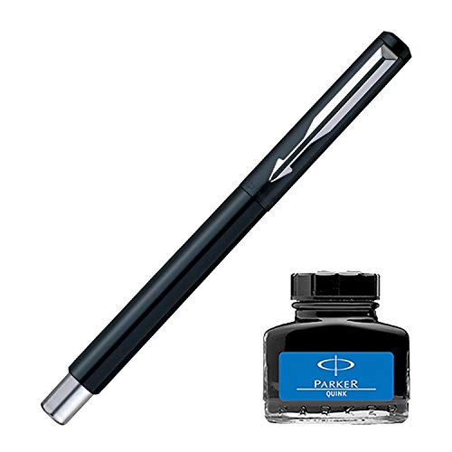 Parker Vector Standard CT Fountain Pen - Black + Quink Ink Bottle - Blue (30ML) - Image 2