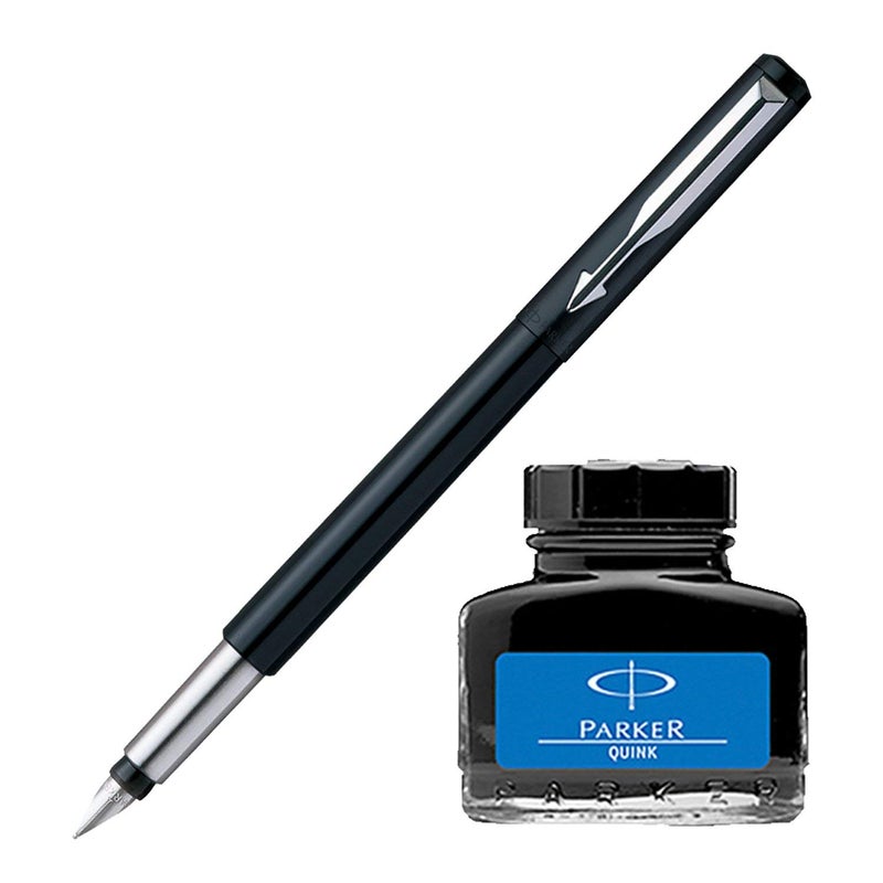 Parker Vector Standard CT Fountain Pen - Black + Quink Ink Bottle - Blue (30ML) - Image 5