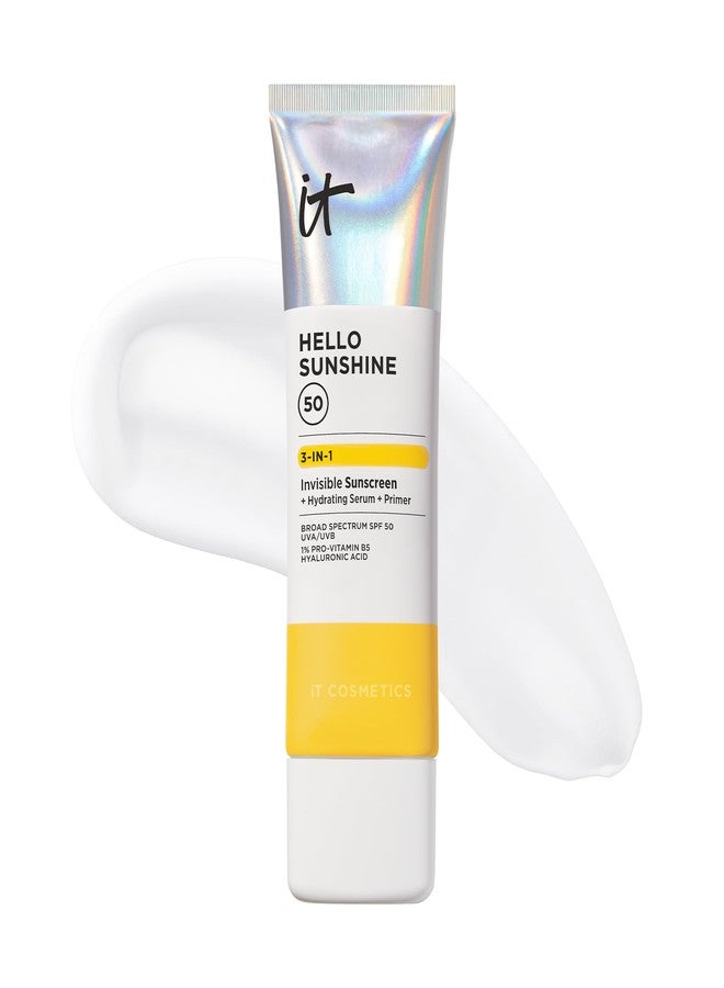 IT Cosmetics Hello Sunshine Invisible Sunscreen for Face SPF 50 - Sunscreen, Hydrating Serum & Makeup Primer - 1% Pro-Vitamin B5 & Hyaluronic Acid - HSA/FSA Eligible - No White Cast - 2.7 fl oz - Image 1