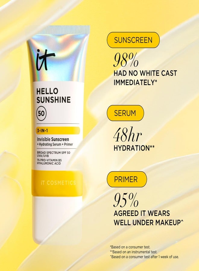 IT Cosmetics Hello Sunshine Invisible Sunscreen for Face SPF 50 - Sunscreen, Hydrating Serum & Makeup Primer - 1% Pro-Vitamin B5 & Hyaluronic Acid - HSA/FSA Eligible - No White Cast - 2.7 fl oz - Image 3