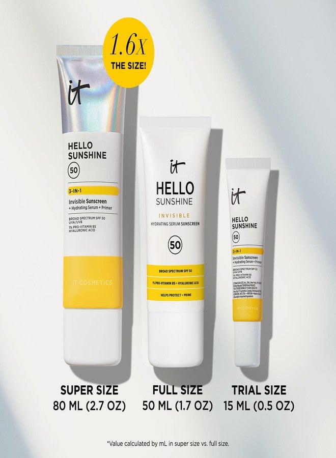 IT Cosmetics Hello Sunshine Invisible Sunscreen for Face SPF 50 - Sunscreen, Hydrating Serum & Makeup Primer - 1% Pro-Vitamin B5 & Hyaluronic Acid - HSA/FSA Eligible - No White Cast - 2.7 fl oz - Image 4