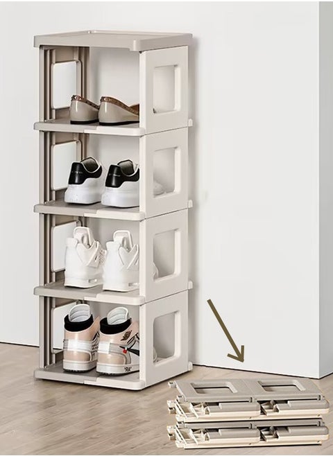 4-Tier Foldable Shoe Rack with Ventilated Panels - Space Saving Plastic Organizer for Entryway, Closet & Small Spaces