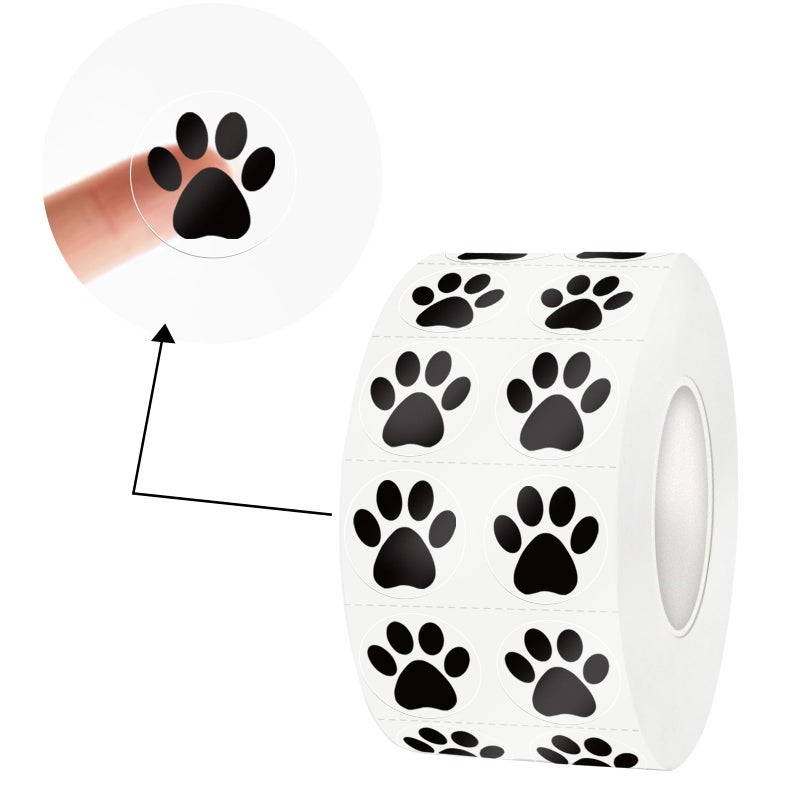 Yeachlaing Paw Stickers, 2000 Pcs 0.5 Inch Clear Puppy Dog, Black Bear Paw Prints Self-Adhesive Sticker Roll - Image 1