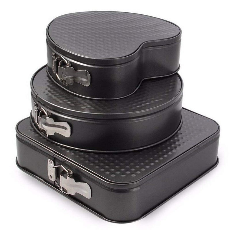 MD Shop Multiple Coated NonStick Spring Metal Cake Mould Set Black Cake Mould Pan Set Baking Tray Removable Cake Cake Turn Table Heart Round Square Shape - Image 2