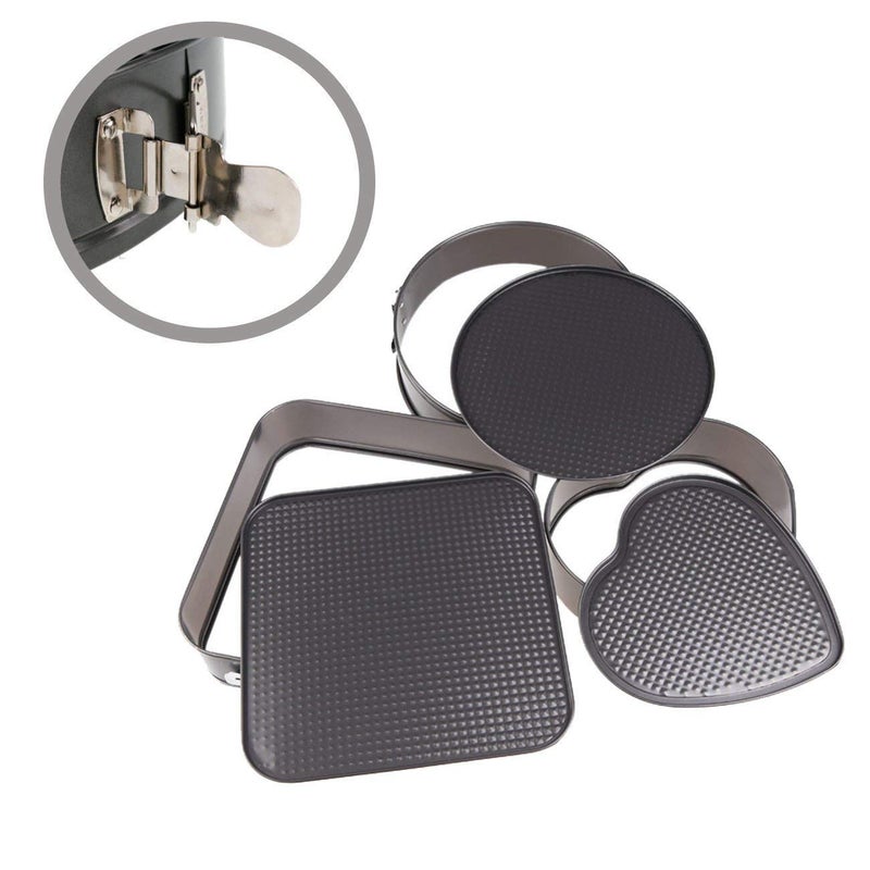 MD Shop Multiple Coated NonStick Spring Metal Cake Mould Set Black Cake Mould Pan Set Baking Tray Removable Cake Cake Turn Table Heart Round Square Shape - Image 4