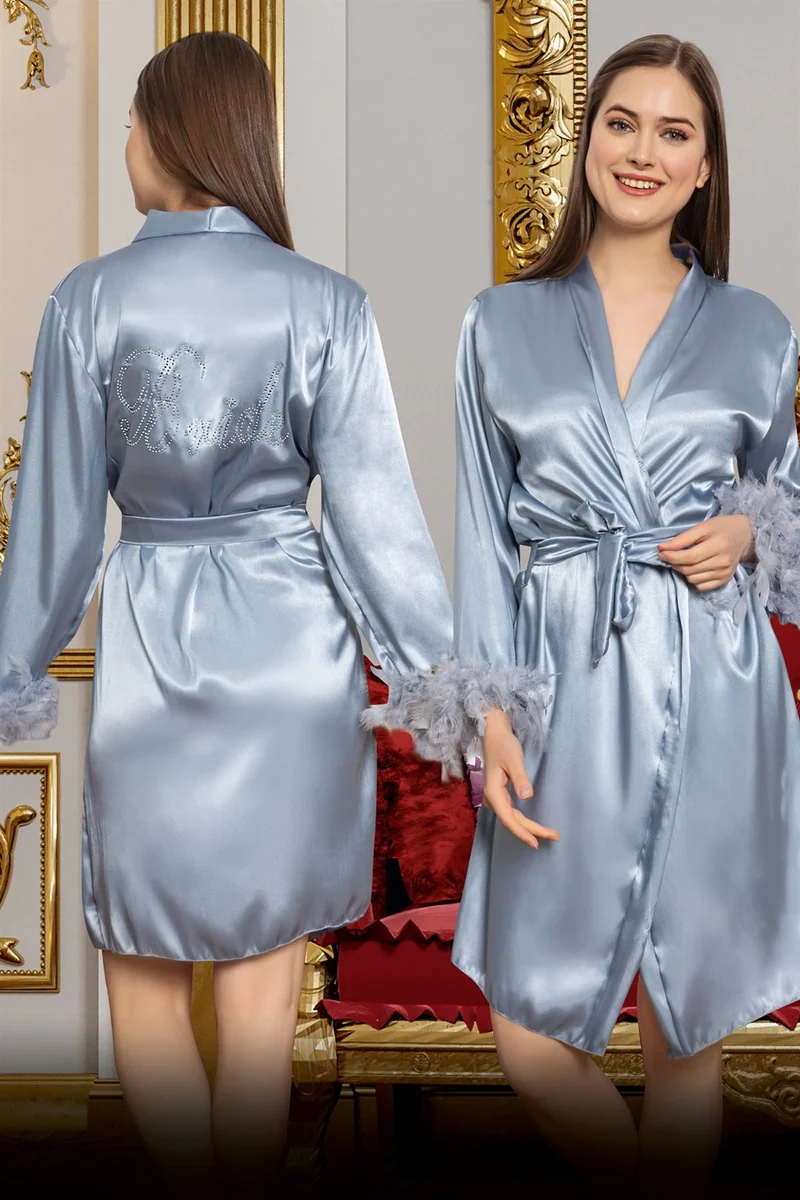 اكبينيز Women's Bride Satin Dressing Gown 3052