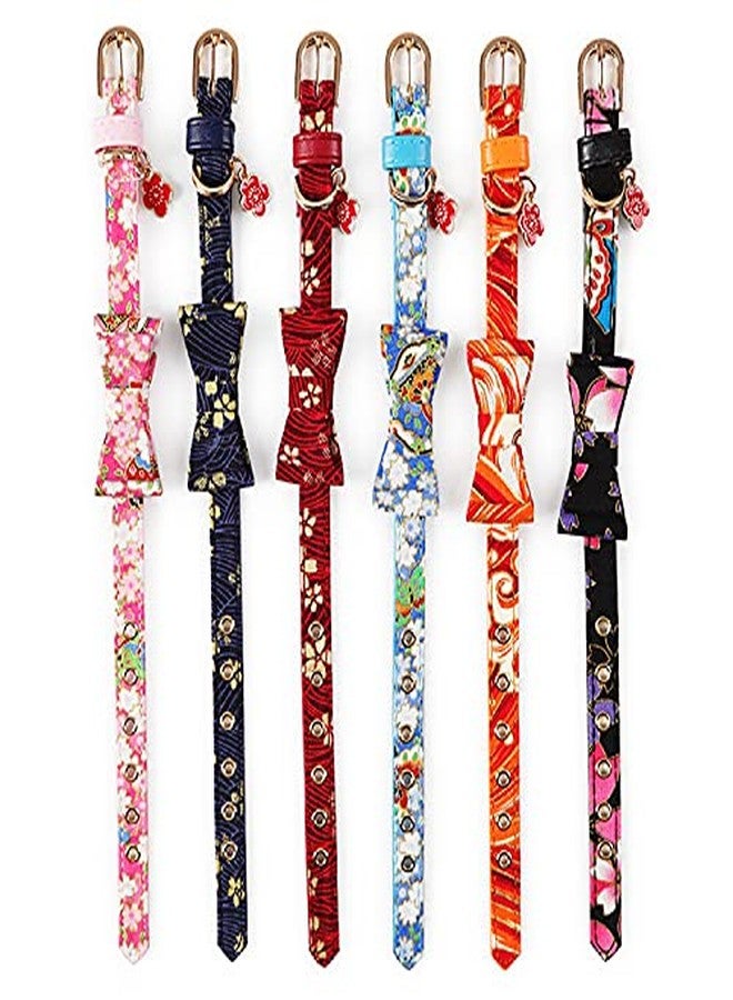 Royale Dog Cat Japanese-Style Bow Cat Collar PU Collar Bell Bow Pet Cat Tie Adjustable Neck 17-24cm Width- 1cm (Black) - Image 4