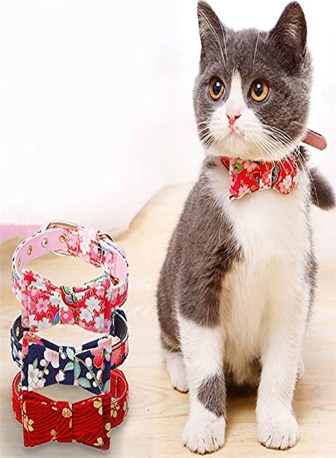 Royale Dog Cat Japanese-Style Bow Cat Collar PU Collar Bell Bow Pet Cat Tie Adjustable Neck 17-24cm Width- 1cm (Black) - Image 5