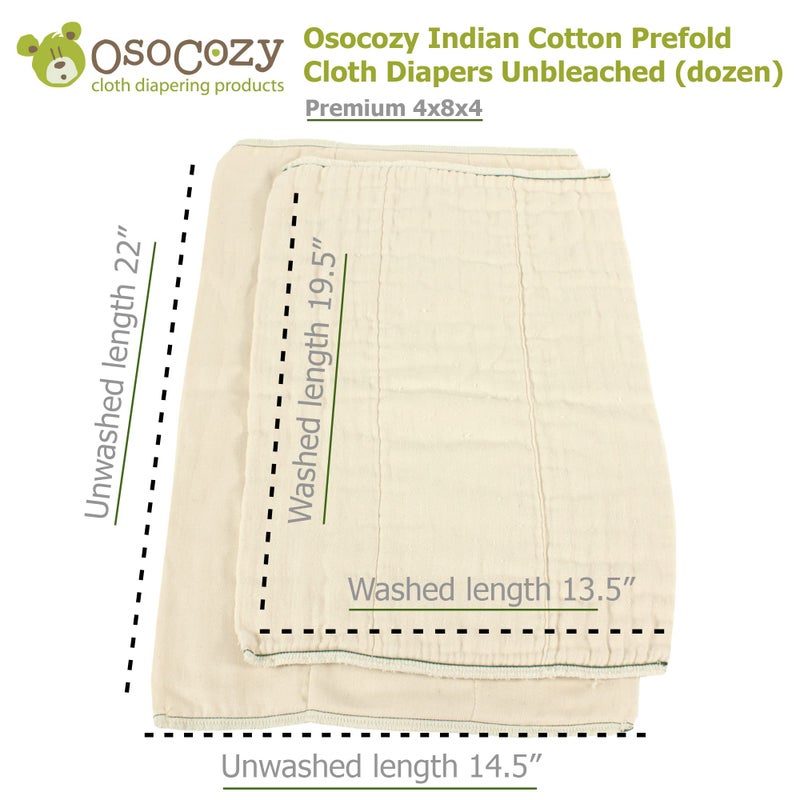 OsoCozy Unbleached Prefold Cloth Diapers by OsoCozy â€“ 100% Cotton, Durable, Soft, Absorbent, Sustainable & Economical - 14.5"x22", Fits 15-30 Lbs. - (Premium 4x8x4) - Image 3