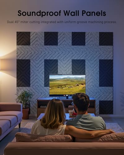 Woovio Sound Proof Foam Panels for Walls, 12 Pack Self-Adhesive Acoustic Panels, 12" X 12" X 0.4" Soundproof Wall Panels for Door, Ceiling, Home Office Gray - Image 2
