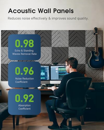 Woovio Sound Proof Foam Panels for Walls, 12 Pack Self-Adhesive Acoustic Panels, 12" X 12" X 0.4" Soundproof Wall Panels for Door, Ceiling, Home Office Gray - Image 3