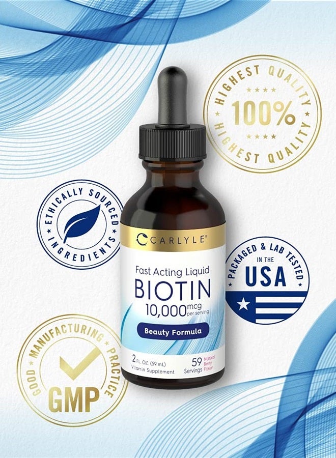 Carlyle البيوتين السائل 10000 ميكروجرام 2 أونصة | قطرات جل ذات قوة إضافية | نباتي، غير معدّل وراثيًا، مكمل غذائي خالٍ من الغلوتين - Image 5