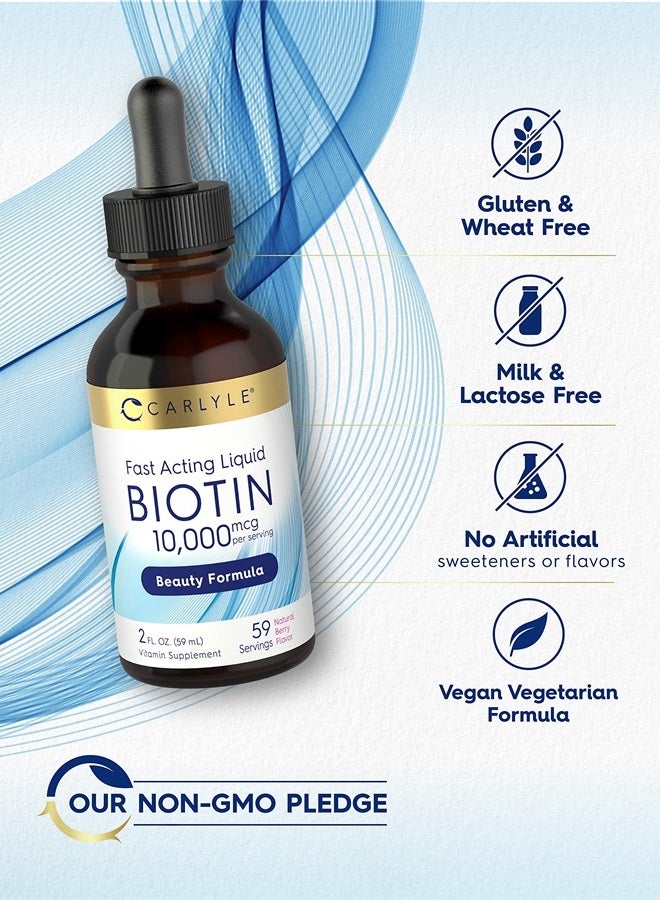 Carlyle البيوتين السائل 10000 ميكروجرام 2 أونصة | قطرات جل ذات قوة إضافية | نباتي، غير معدّل وراثيًا، مكمل غذائي خالٍ من الغلوتين - Image 4