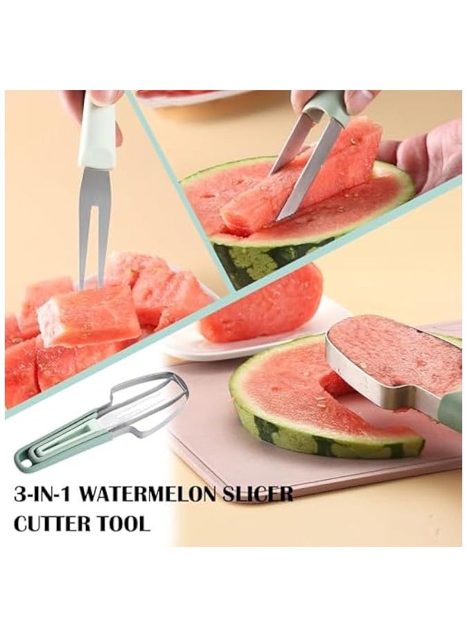 erorex Watermelon Cutter Slicer Tool,3-in-1 Stainless Steel Watermelon Cutter Watermelon Popsicle Cutter Watermelon Fork Fruit Cutting Tool for Kitchen Utility Gadgets - Image 2