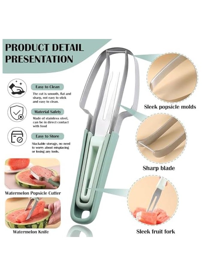 erorex Watermelon Cutter Slicer Tool,3-in-1 Stainless Steel Watermelon Cutter Watermelon Popsicle Cutter Watermelon Fork Fruit Cutting Tool for Kitchen Utility Gadgets - Image 3