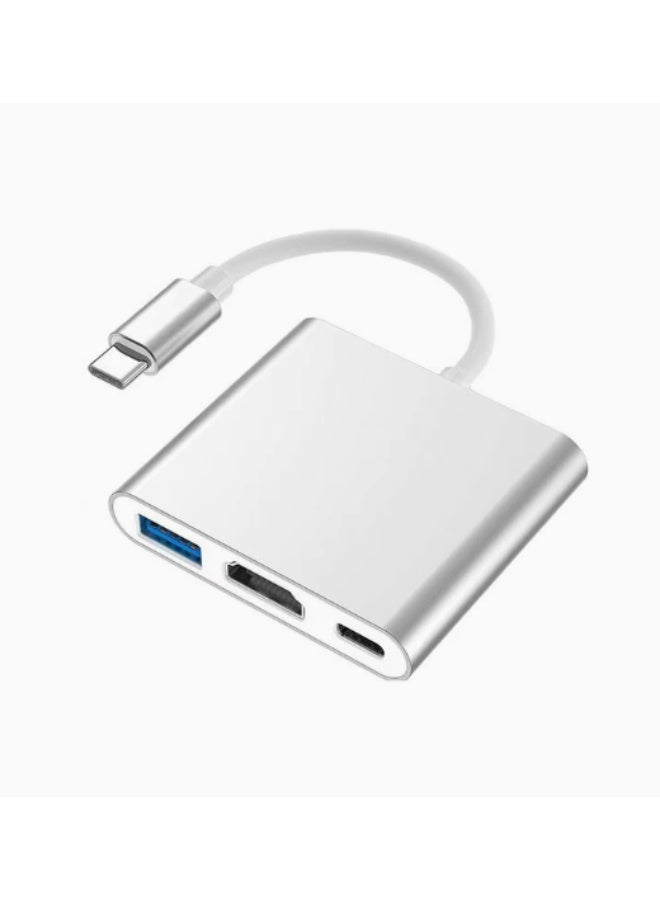USB Type-C to HDMI 3-in-1 adapter, 4K video converter with 3.0 and Type-C charging ports, USB-C Digital AV multi-port adapter for Mac devices (silver) - Image 1