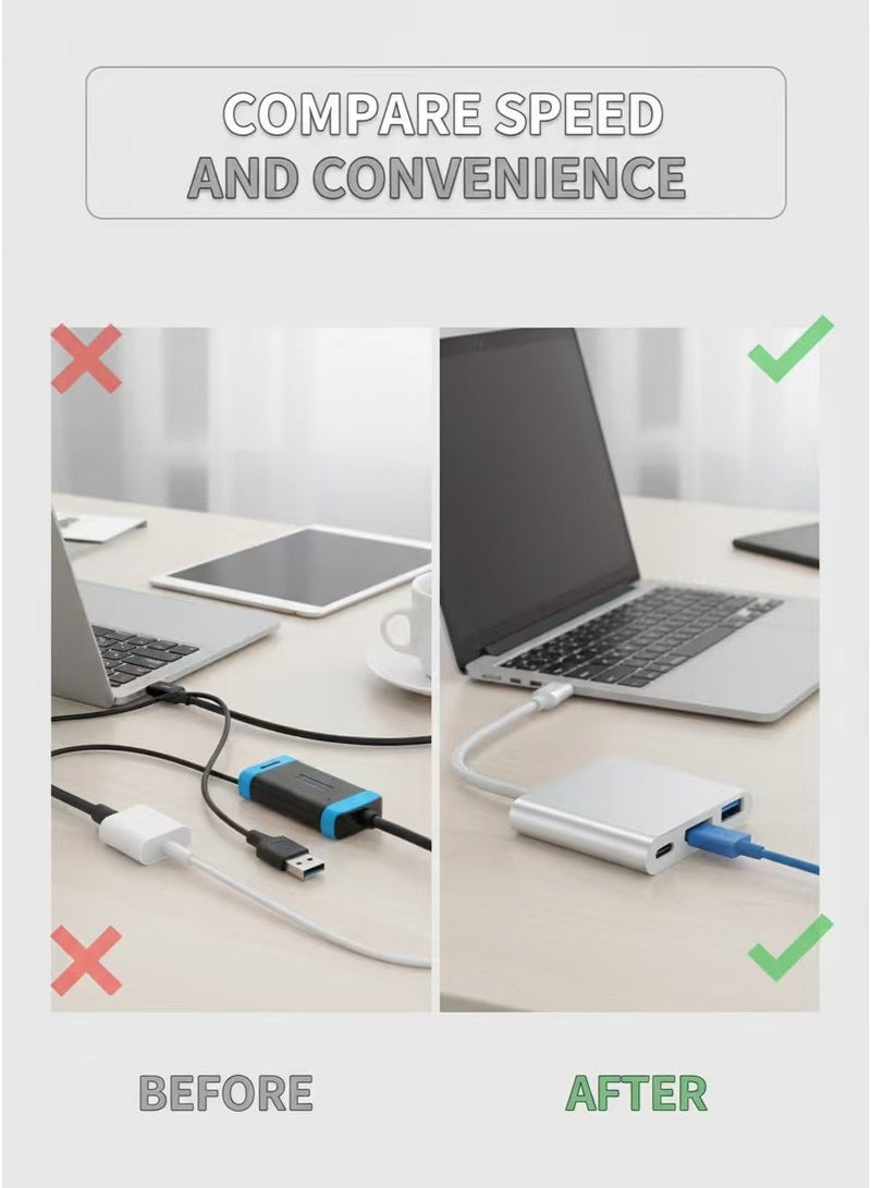 USB Type-C to HDMI 3-in-1 adapter, 4K video converter with 3.0 and Type-C charging ports, USB-C Digital AV multi-port adapter for Mac devices (silver) - Image 5
