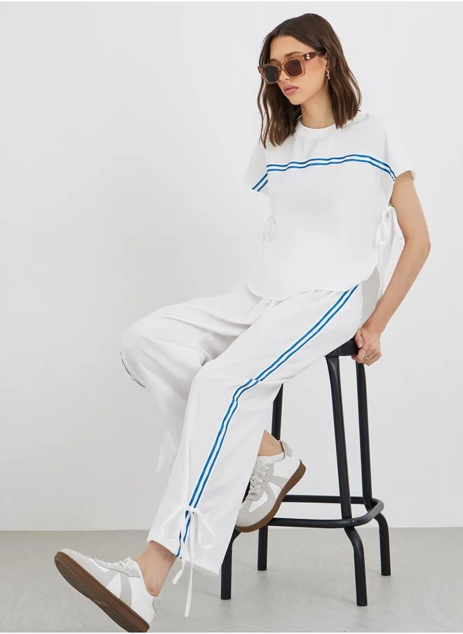تايك تو Take Two Round Neck Tape Detail Top and Pants Co-Ords