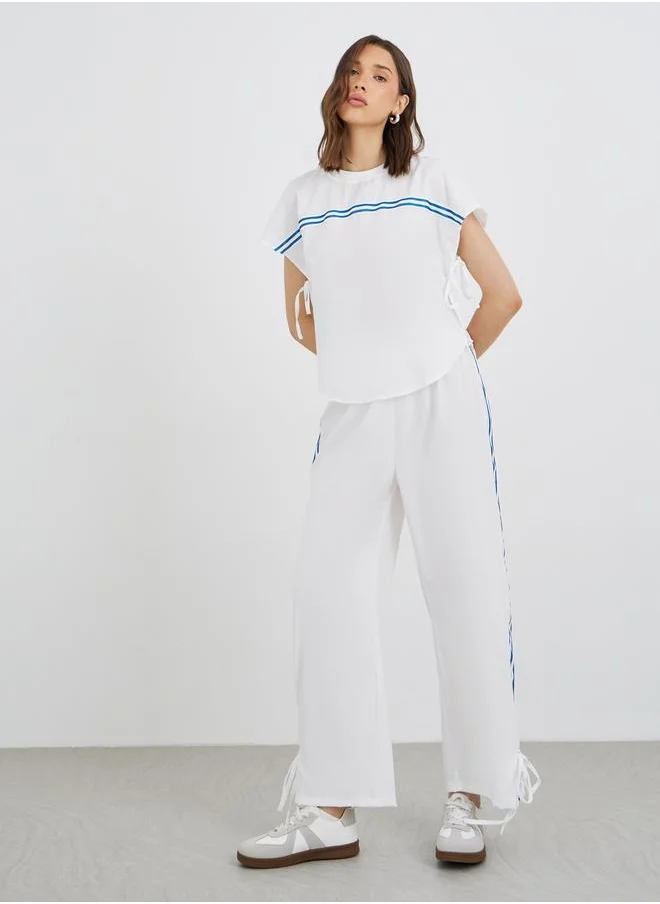 تايك تو Take Two Round Neck Tape Detail Top and Pants Co-Ords