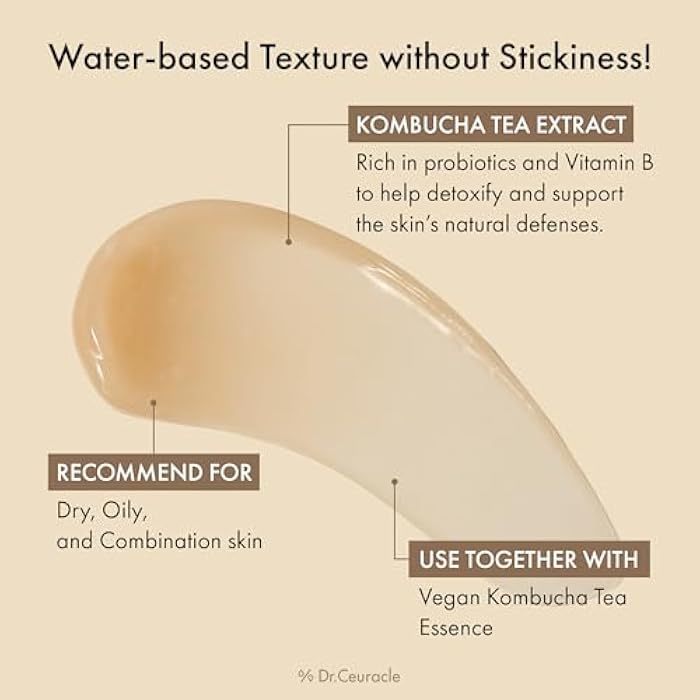 leegeehaam Dr.Ceuracle Vegan Kombucha Tea Gel Cream - Lightweight Watery Hydrating Moisturizer with Kombucha Tea Extract, Sunflower Seed Oil, Korean Skincare (75 g / 2.64 oz.) - Image 4