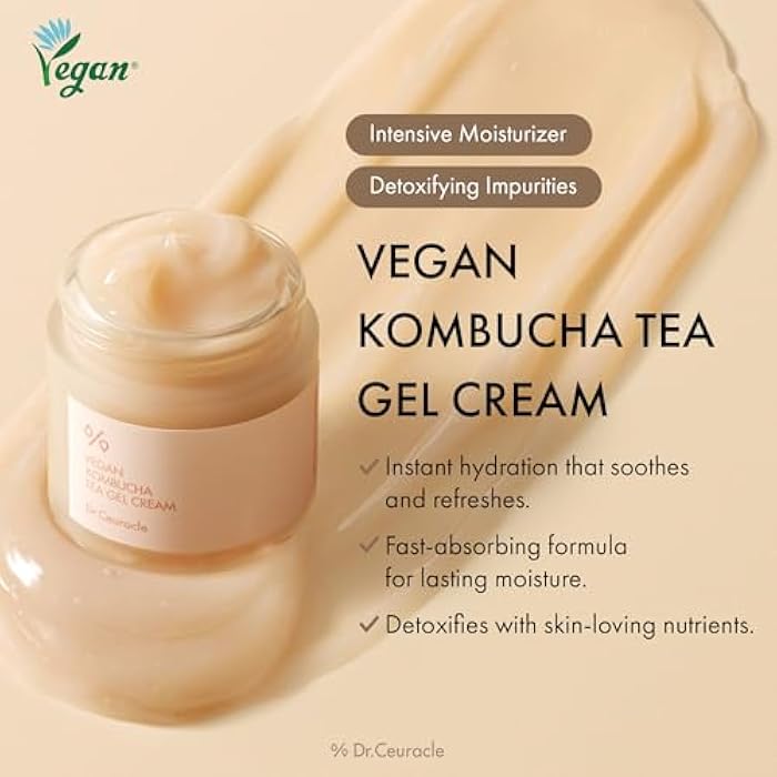 leegeehaam Dr.Ceuracle Vegan Kombucha Tea Gel Cream - Lightweight Watery Hydrating Moisturizer with Kombucha Tea Extract, Sunflower Seed Oil, Korean Skincare (75 g / 2.64 oz.) - Image 3