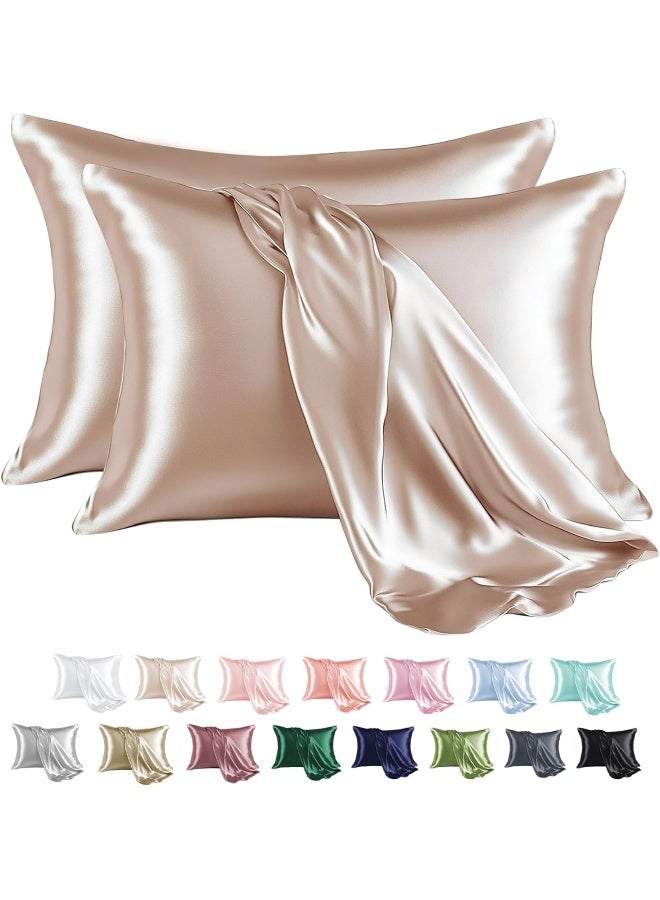 MR&HM Satin Pillowcase for Hair and Skin, Silk Satin Pillowcase 2 Pack, King Size Pillow Cases Set of 2, Silky Pillow Cover with Envelope Closure (20x40, Champagne)  - Image 1