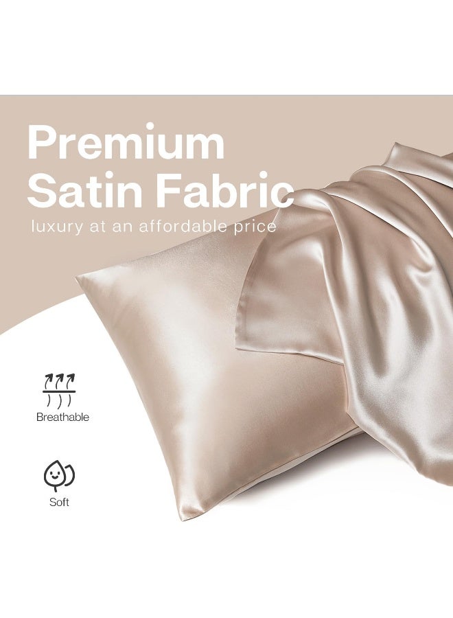 MR&HM Satin Pillowcase for Hair and Skin, Silk Satin Pillowcase 2 Pack, King Size Pillow Cases Set of 2, Silky Pillow Cover with Envelope Closure (20x40, Champagne)  - Image 3