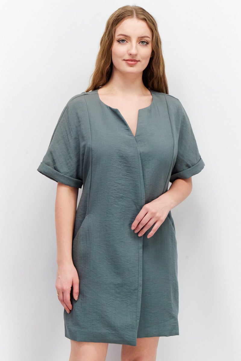 VERO MODA فستان ميني بسيط للنساء، أخضر مريمي - Image 1