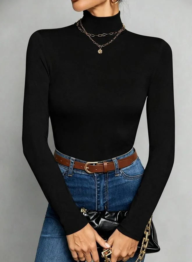 Take Two Black Long Sleeve Mock Neck Top