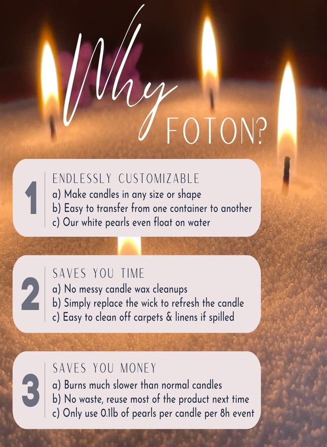 Foton شمعة فوتون بيرلد 18 أونصة - شموع بودرة فاخرة غير سامة برائحة الحمضيات المنعشة تدوم حتى 120 ساعة - رمل شموع قابل لإعادة التعبئة مع 30 فتيلًا لصنع الشموع - Image 4